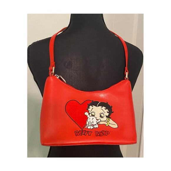 Hearst Official Betty Boop & Pudgy Embroidered Red Shoulder Bag Zip Retro Pinup - Picture 1 of 11